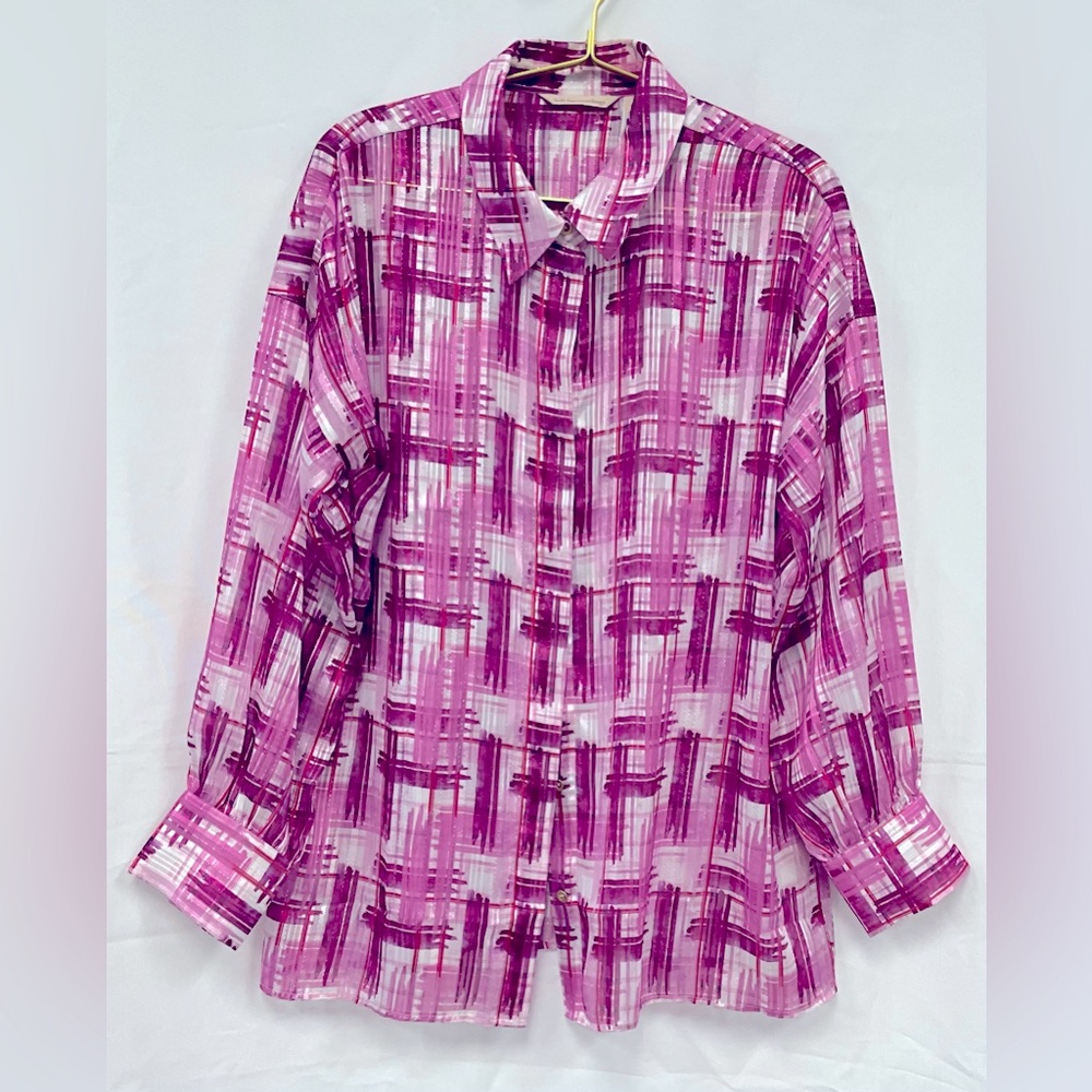 Soft Surroundings, pink and white blouse, medium,